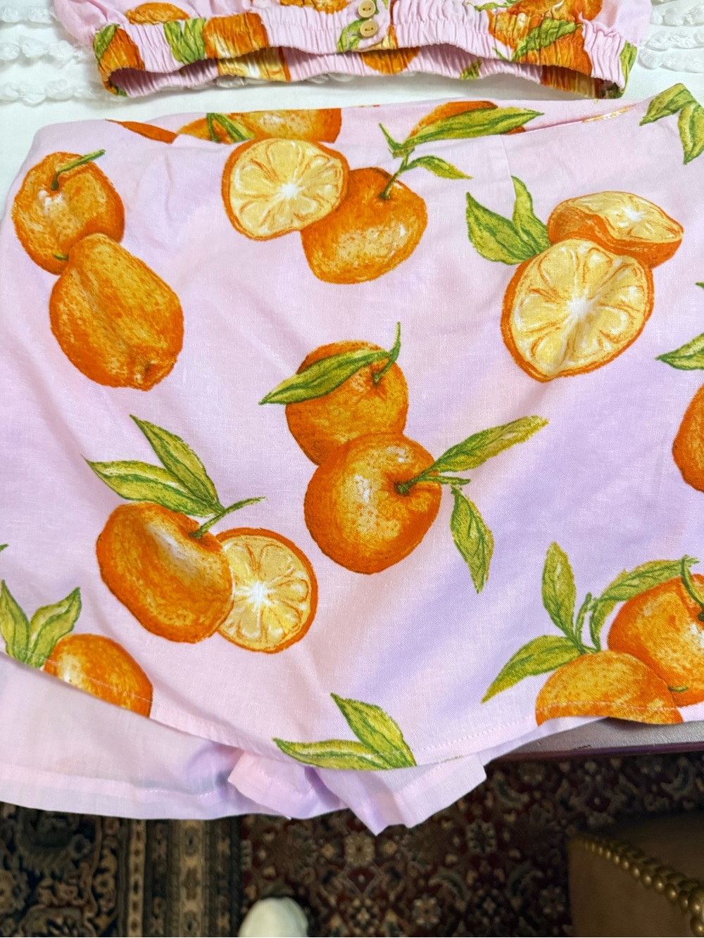 Zara Pink Orange Print Crop Top & Skirt Set - Picture 6 of 7